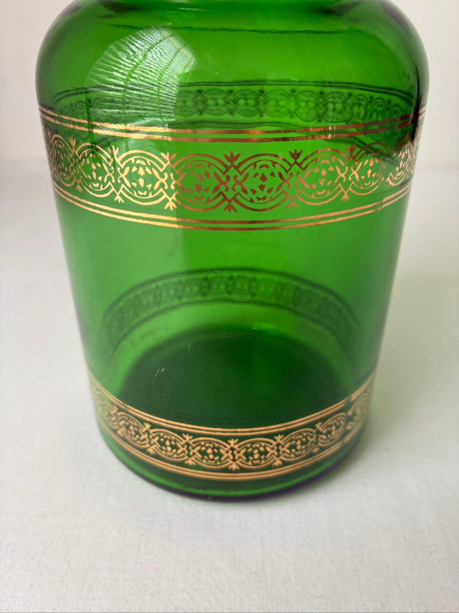 Vintage Groene Apothekerspot met Gouden Rand (Jaren '70, Belgisch Glas) – photo 3